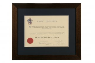 Massey with Dark Brown Frame & Blue/gold matting