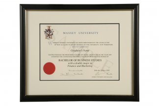 Massey University Black frame with Gold line and O
