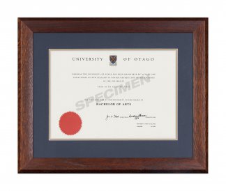 Mahogany Oak Frame, Blue Matboard with Gold Insert