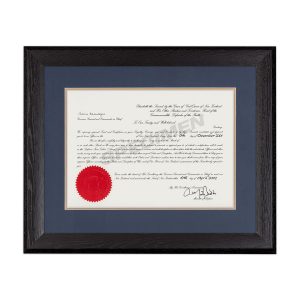 Black Stained Oak-Blue Matboard with Gold insert