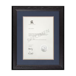 Black Stained Oak-Blue Matboard with Gold insert