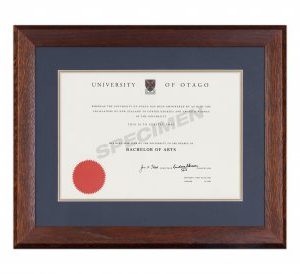 Mahogany Oak Frame, Blue Matboard with Gold Insert