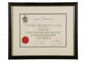 Massey University Black frame with Gold line and O