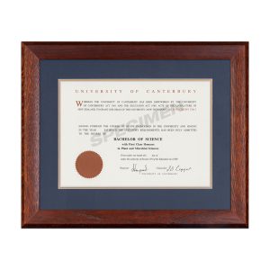 Mahogany Oak Frame, Blue Matboard with Gold Insert