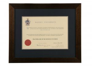 Massey with Dark Brown Frame & Blue/gold matting