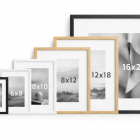 Ready-made frames for international photo sizes including 4x6, 5x7 and 8x10, available in black, white and natural timber finishes.