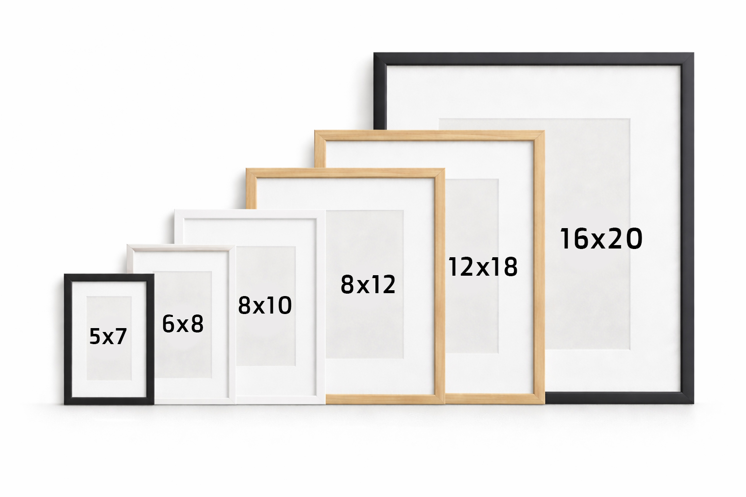 International photo sizes mixed colours