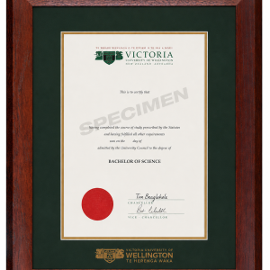 Victoria Degree with Oak Frame and Green & Gold Uni Logo Matboard